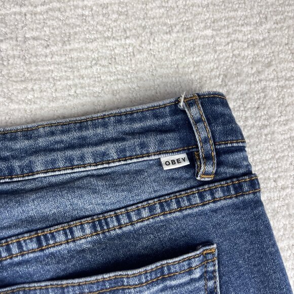 Womens Jeans N89 Obey Propaganda Stretch Blue Sz 28 Tight Straight Leg - Picture 16 of 16